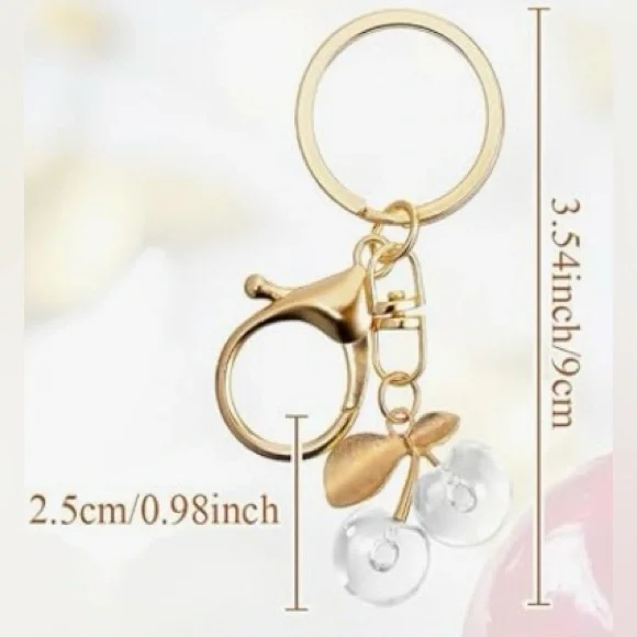 QTY 3 Gold & Clear Cherry Keychain or Bag Charm Accessories NEW - Picture 3 of 4